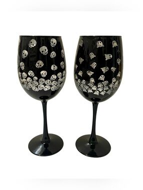 Halloween Skulls & Ghosts Two Tone Wine Glass - Set of 2